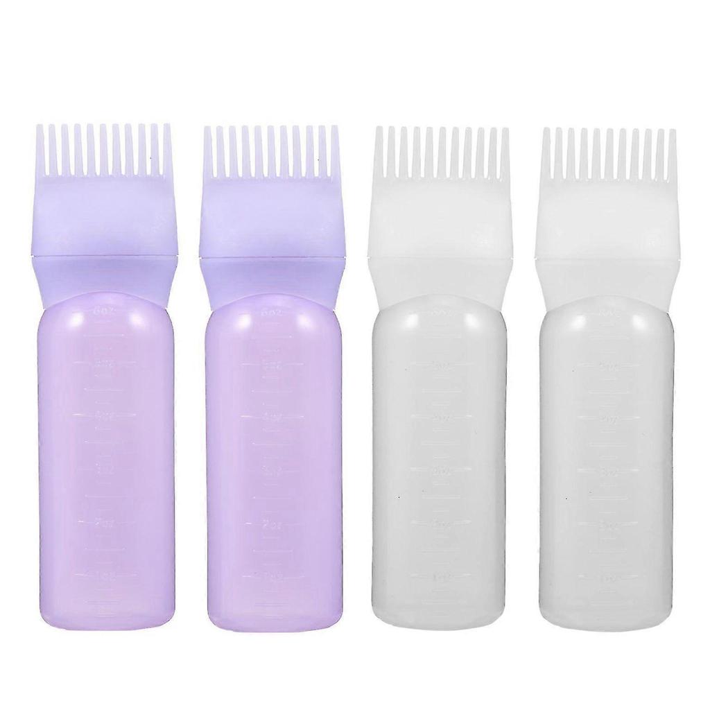 4 Pcs Hair Dye Applicator Bottles with Comb for Easy, Even Hair Color Application at Home - White & Purple