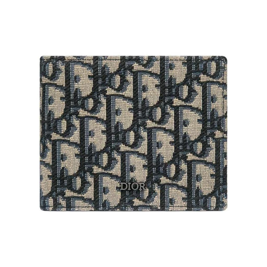 Dior Embroidered Monogram Leather Lined Short Double Fold Fabric Wallet Unisex Wallet Beige Black 2OBBH027YSE-H05E
