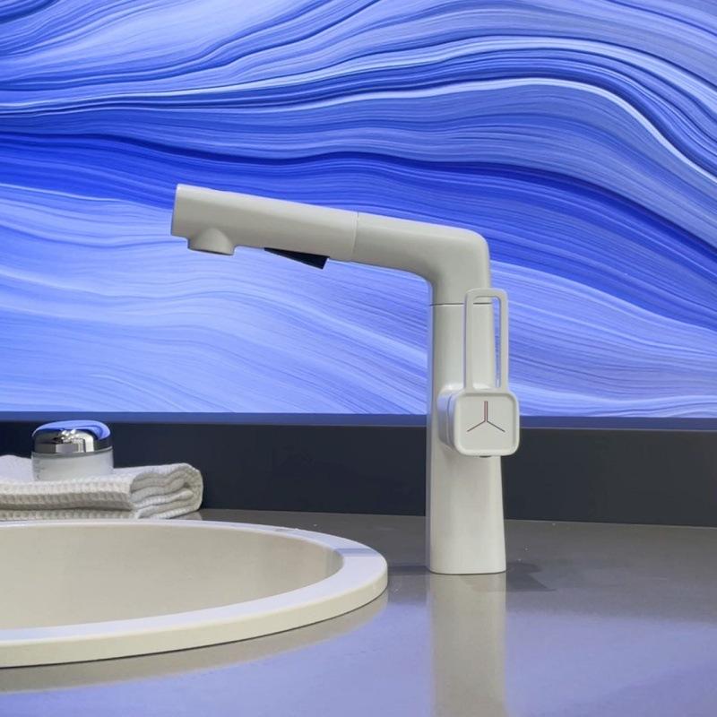 All copper Lamian Noodles basin milk white hot and cold faucet household lift bathroom gun ash wash basin wash basin faucet