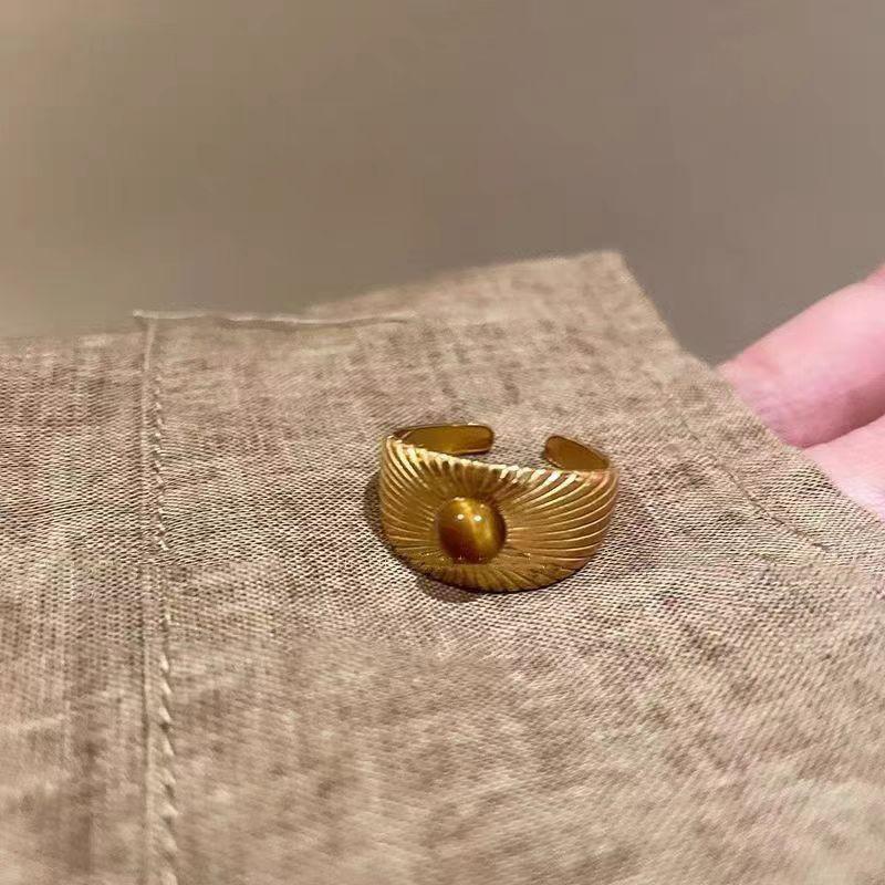 1PC Gold Sunflower Haute Couture Finger Ring Vintage Tiger'S Eye Ring Niche Design Light Luxury Jewellery New Multi Styles