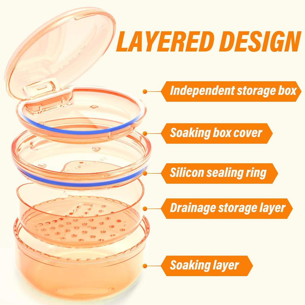 Футляр для чистки фиксаторов зубных протезов 2 в 1 Футляр для чистки фиксаторов Непротекающая ванна для зубных протезов Чашка для полного ухода за зубными протезами