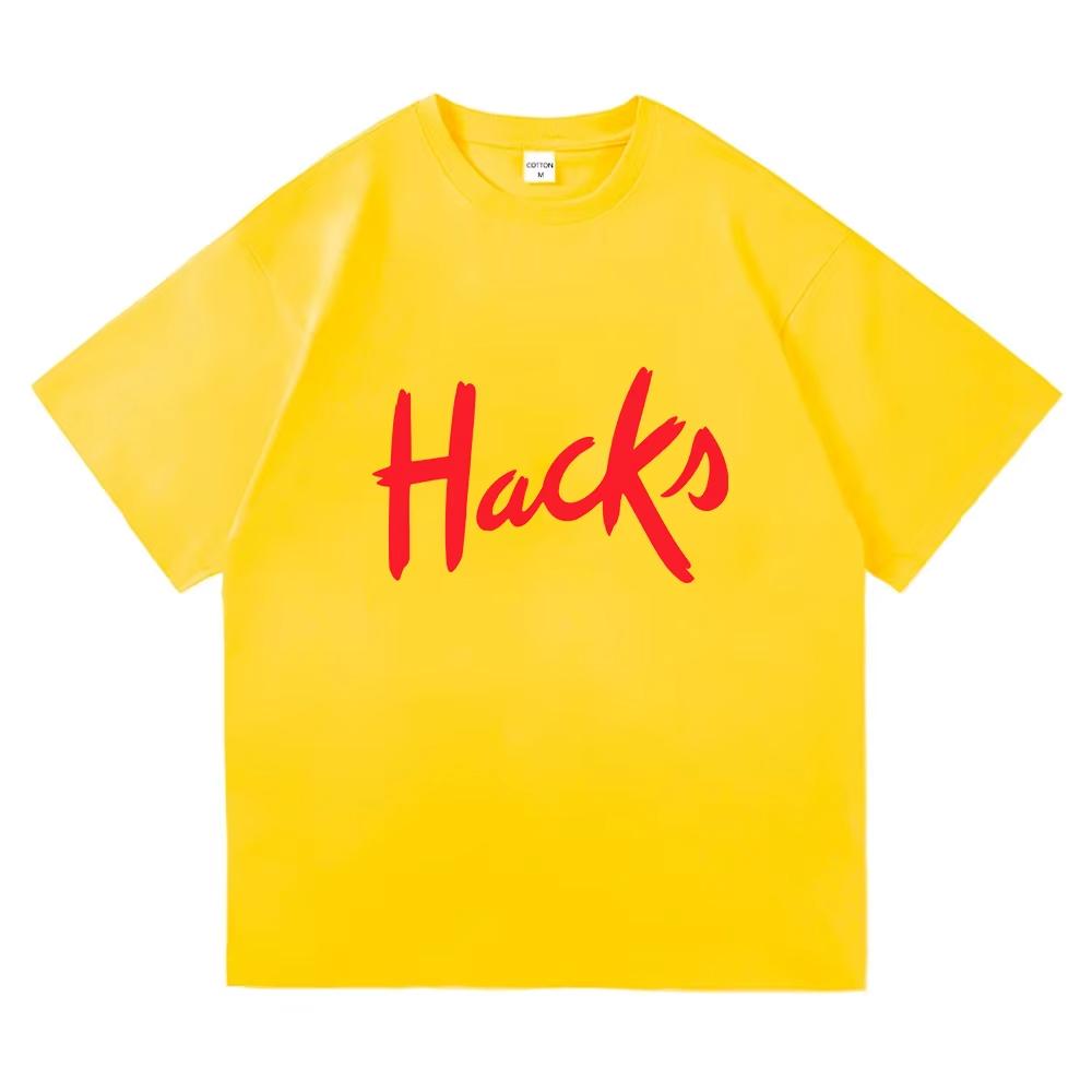 Футболка с логотипом Hacks Графический мерч Короткий рукав Хлопок Летние Однотонные футболки Повседневный Свободный Унисекс Уличная мода Женские футболки