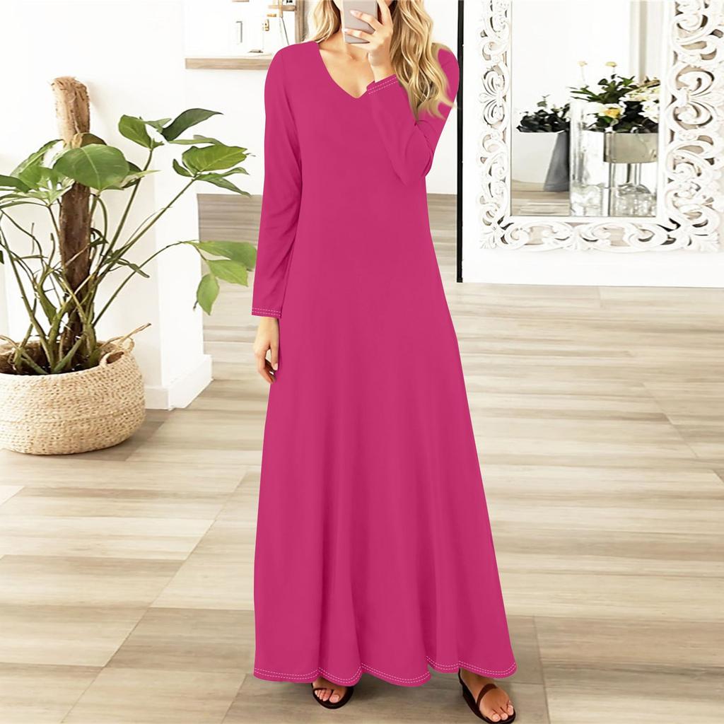 Женские повседневные модные длинные платья с длинным рукавом, однотонные, винтажные, длинные, осень