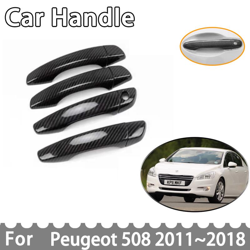 For Peugeot 508 MK1 W23 2011~2018 2011 2017 Carbon Fiber Door Handle Cover Trim Car Accessories Style Stickers Rustproof Catch