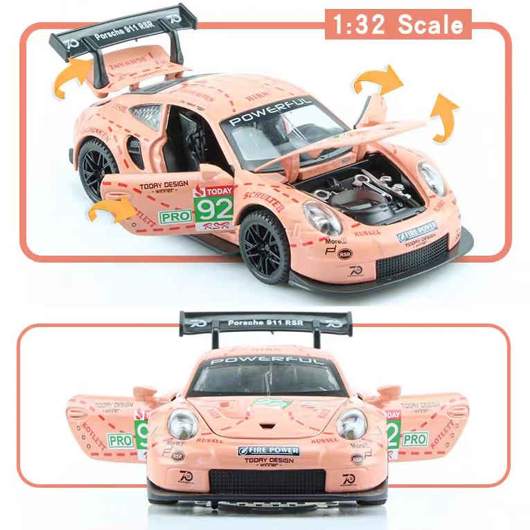 Porsche 911 GT3 RSR Match Version Моделирование Литые игрушечные машинки Звуки и свет Инерционный автомобиль 1:32 Сплавная Модель Суперкара