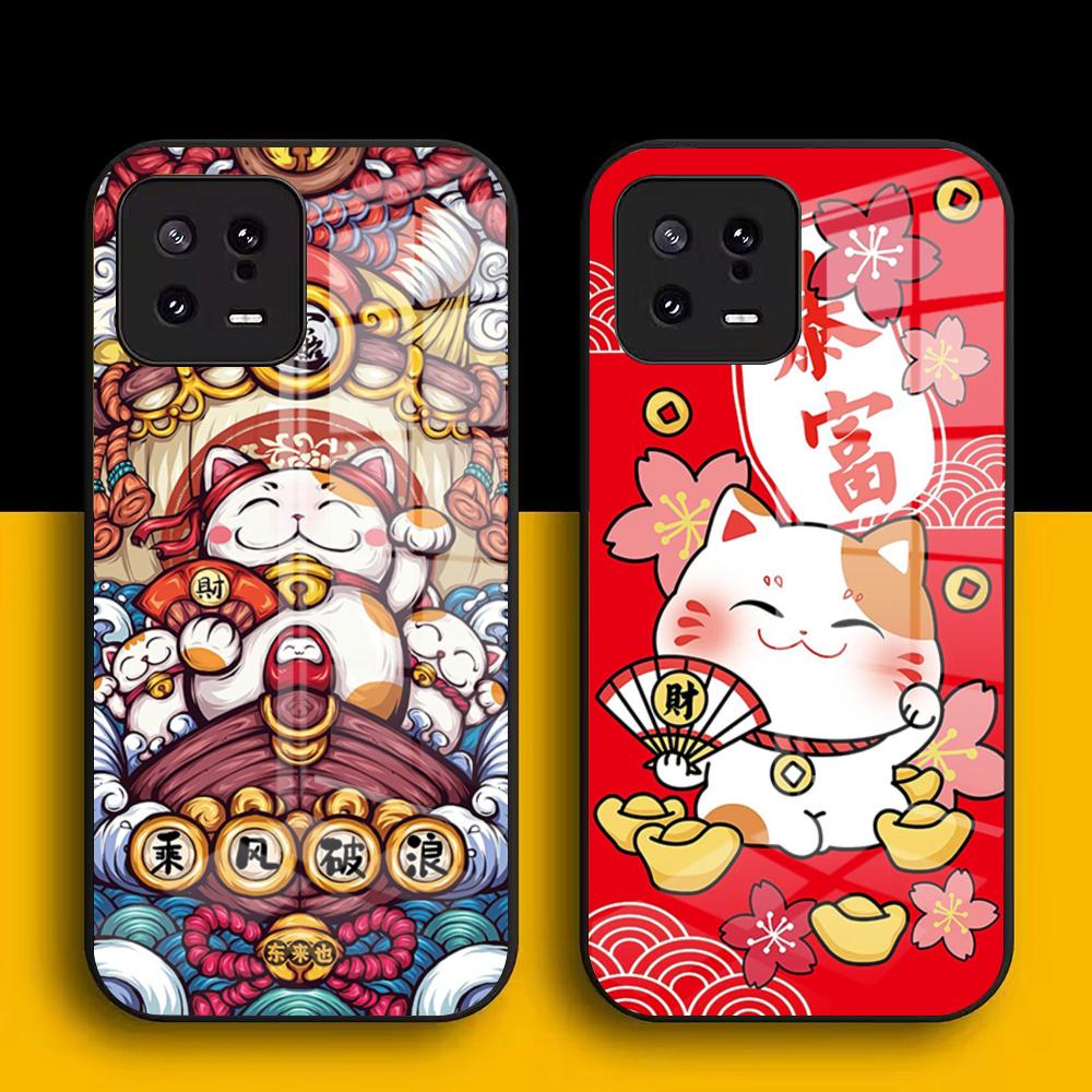 Чехол для телефона «Счастливый денежный кот» для Xiaomi Poco F3 F4 F5 F6 X3 NFC X4 GT X5 6 M3 M4 M5 M5s M6 Pro 4G 5G Стеклянные чехлы