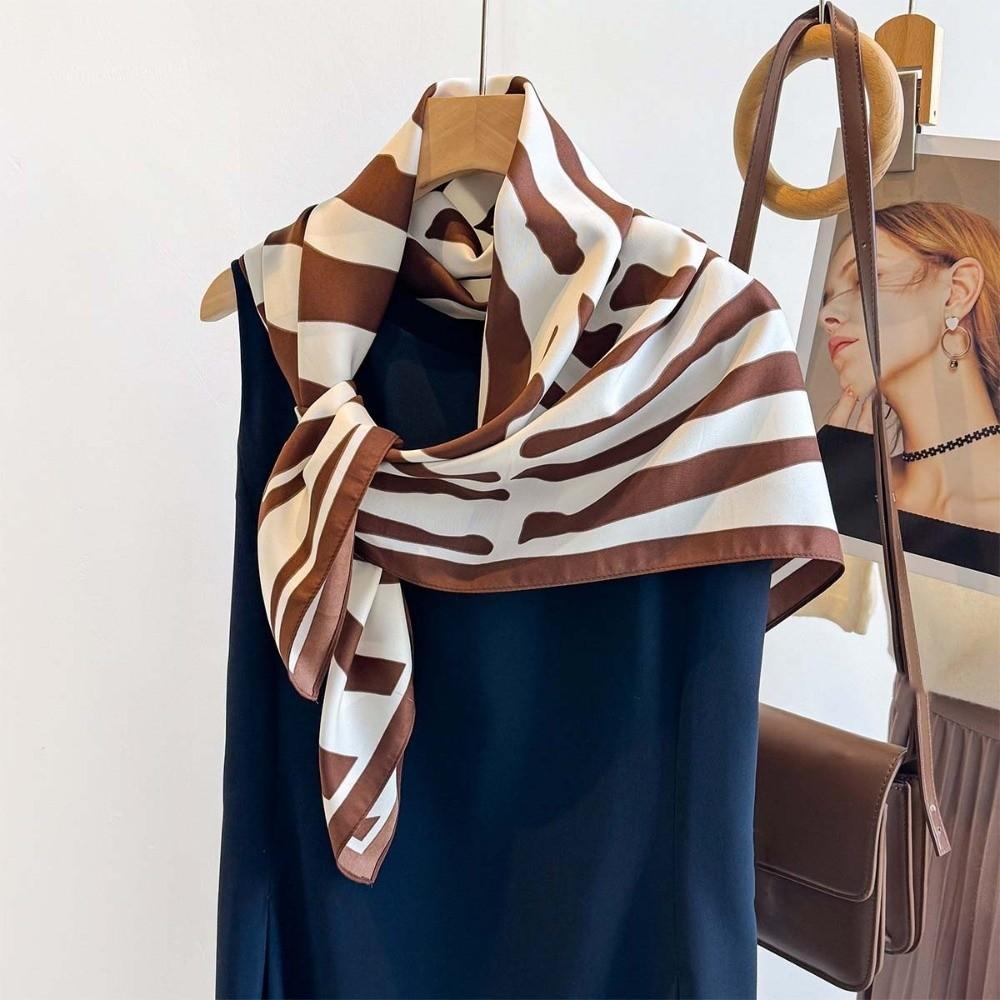 Breathable 90 CM Square Scarf Patterned Shawl Printed Silk Scarf Stripes Square Headscarf  Beach