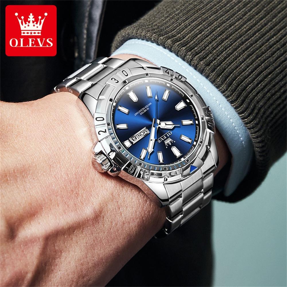OLEVS 5560 Luxury Brand Men's Quartz Watches Calendar Week Waterproof Luminous Stainless Steel Dress Business Wristwatch for Man