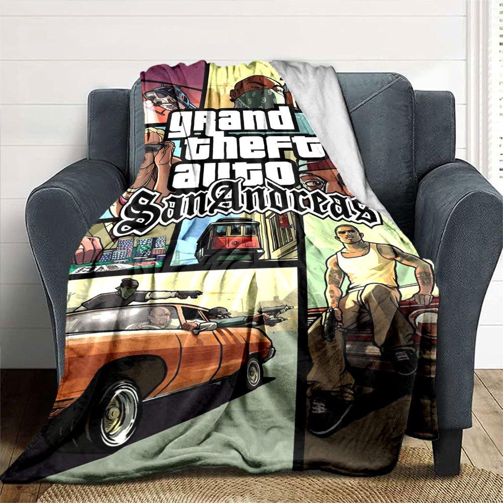 1 шт. Мягкое фланелевое одеяло Grand Theft Auto с дизайнерским принтом. Уютное одеяло для всех сезонов, идеально подходит для дивана, кровати, офиса
