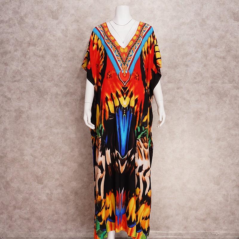 EDOLYNSA Свободный кафтан с богемным принтом, повседневное платье макси для летних каникул, женская одежда, пляжная одежда, купальный костюм, накидка Q1464