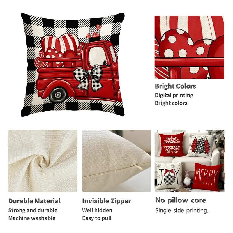 Vikama 4Pc Valentine'S Day Cushion Cover Set Romantic Valentine'S Day Bedroom Living Room Sofa Heart-Print Cushion Covers