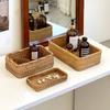 Hand-Woven Natural Rattan Storage Basket for Cosmetics and Desktop Organizing with a Retro High-End Feel