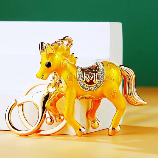 Брелок-подвеска двусторонний со стразами, китайский зодиак, привлекающая удачу лошадь, металлический шарм для сумки
