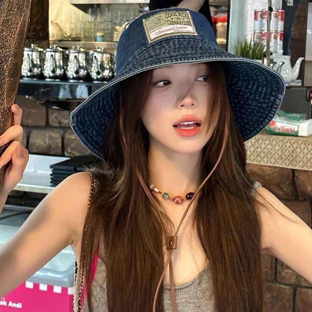 Lightweight Denim Bucket Hats Wide-Brimmed Sun Protection Basin Cap Retro Fisherman Hat Camping