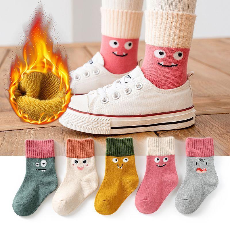 5 пар - Детские толстые осенние и зимние носки, теплые, средней длины для мальчиков и девочек