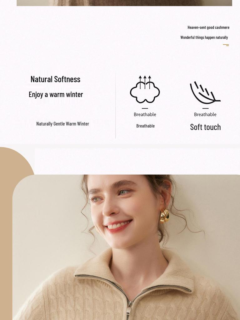 Women's Thickened Cashmere Half-Zip Knit Sweater - Loose Fit, Soft, Turn-Down Collar for Autumn and Winter