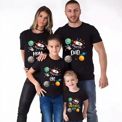 Космическая футболка на день рождения Планеты Ракета Космический корабль Астронавт Футболки для вечеринки по случаю дня рождения Космическая футболка Костюм для семьи Космические футболки Одежда
