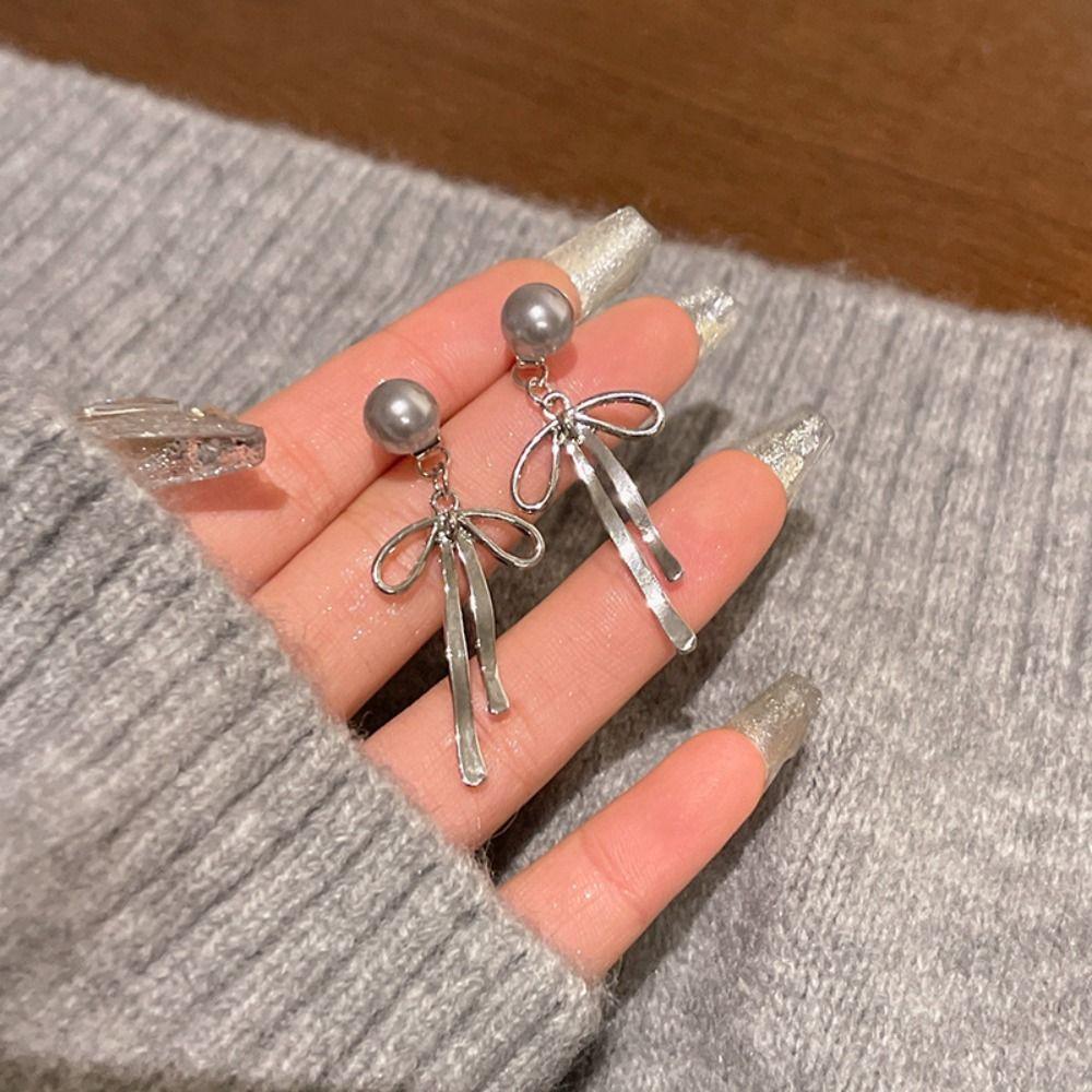 Balletcore Ribbon Bow Dangle Earrings Pendientes Piercing Ear Stud Sweet Simple Earrings Women