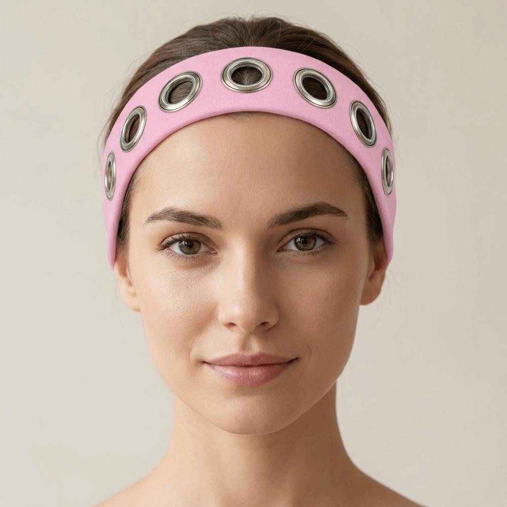 Solid Color Hollow Metal Headband Grommet Yoga Elastic Hair Band Women