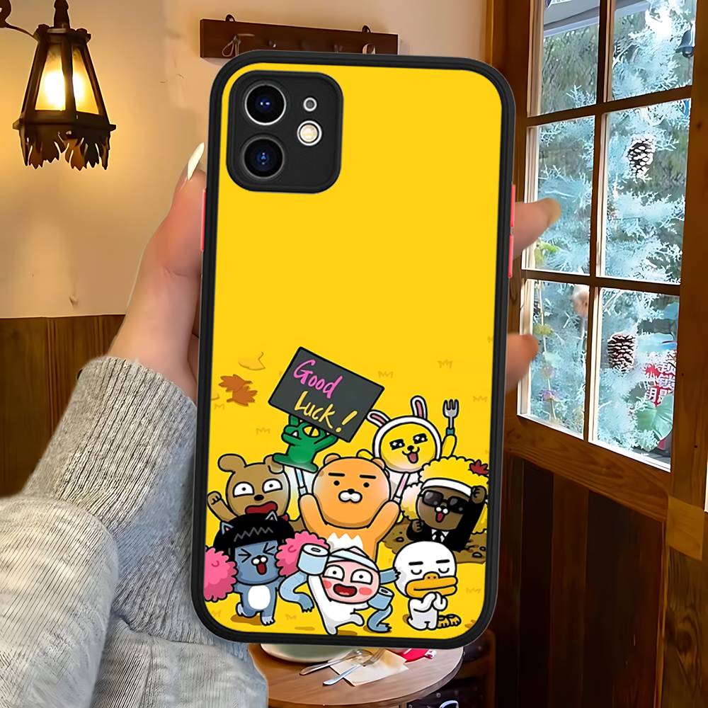 Cartoon K-KAKAO CUTE F-FRIENDS For IPhone 11 12 13 14 15 16 Pro Max Plus X XS MAX Shockproof Matte Back Cover