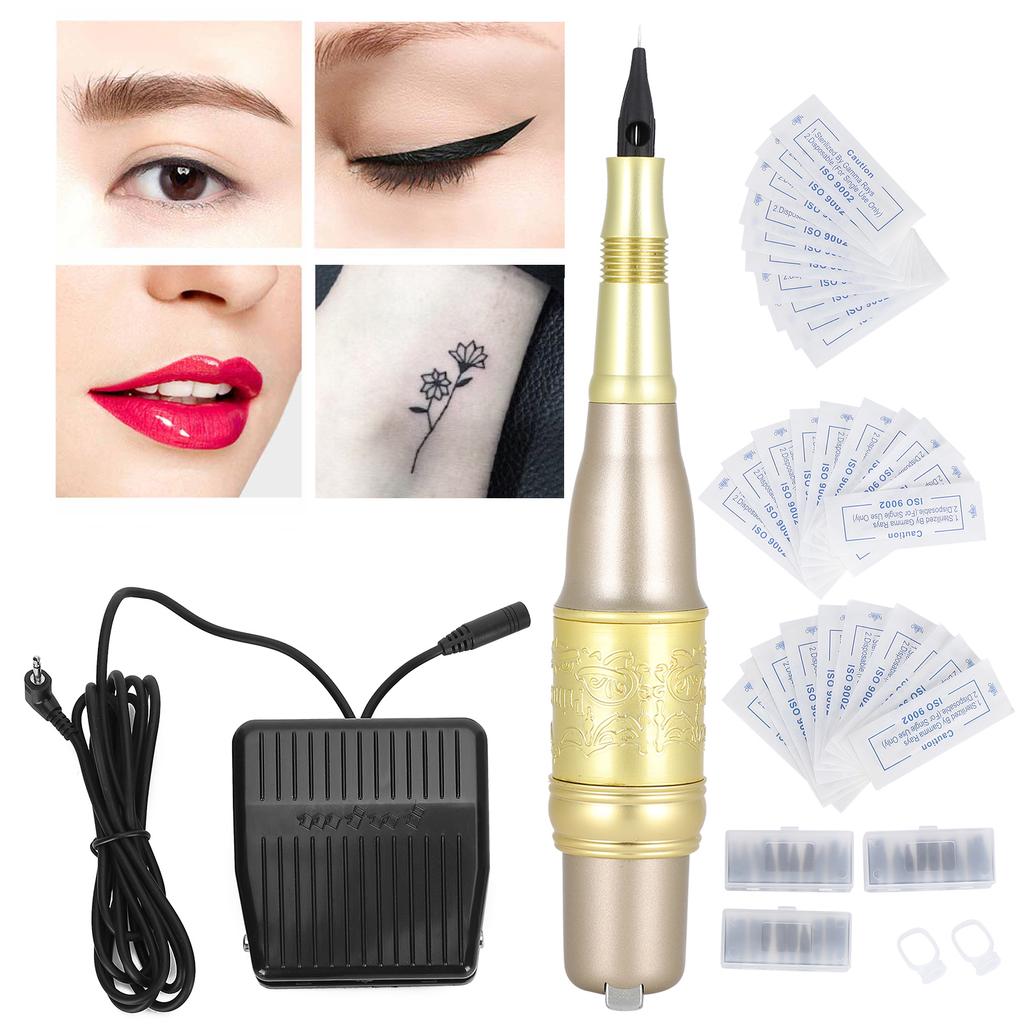 Набор машинок для татуировки Профессиональная ручка для татуировки с ножной педалью для бровей, губ, татуировок Champain