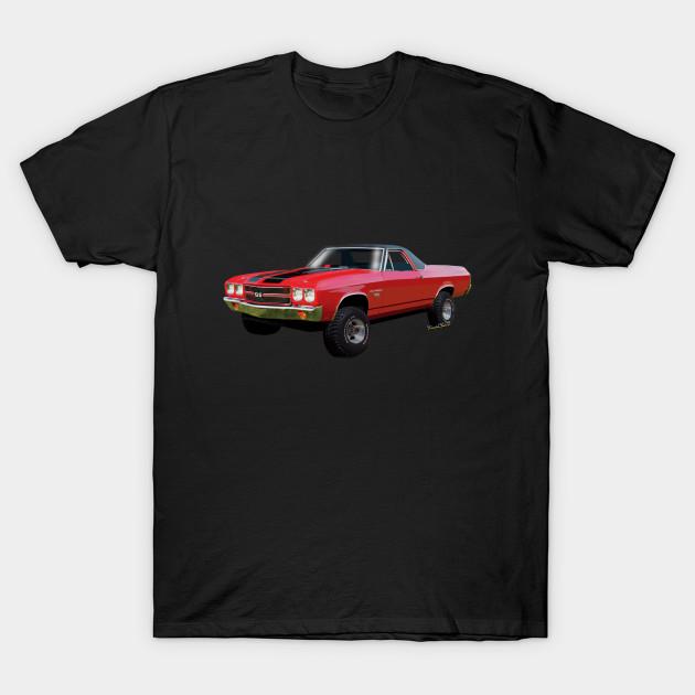 Азиатский размер Мужская черная футболка с принтом 1970 Третье поколение Chevy El Camino Печать методом термопереноса без вырезания Хлопковая футболка
