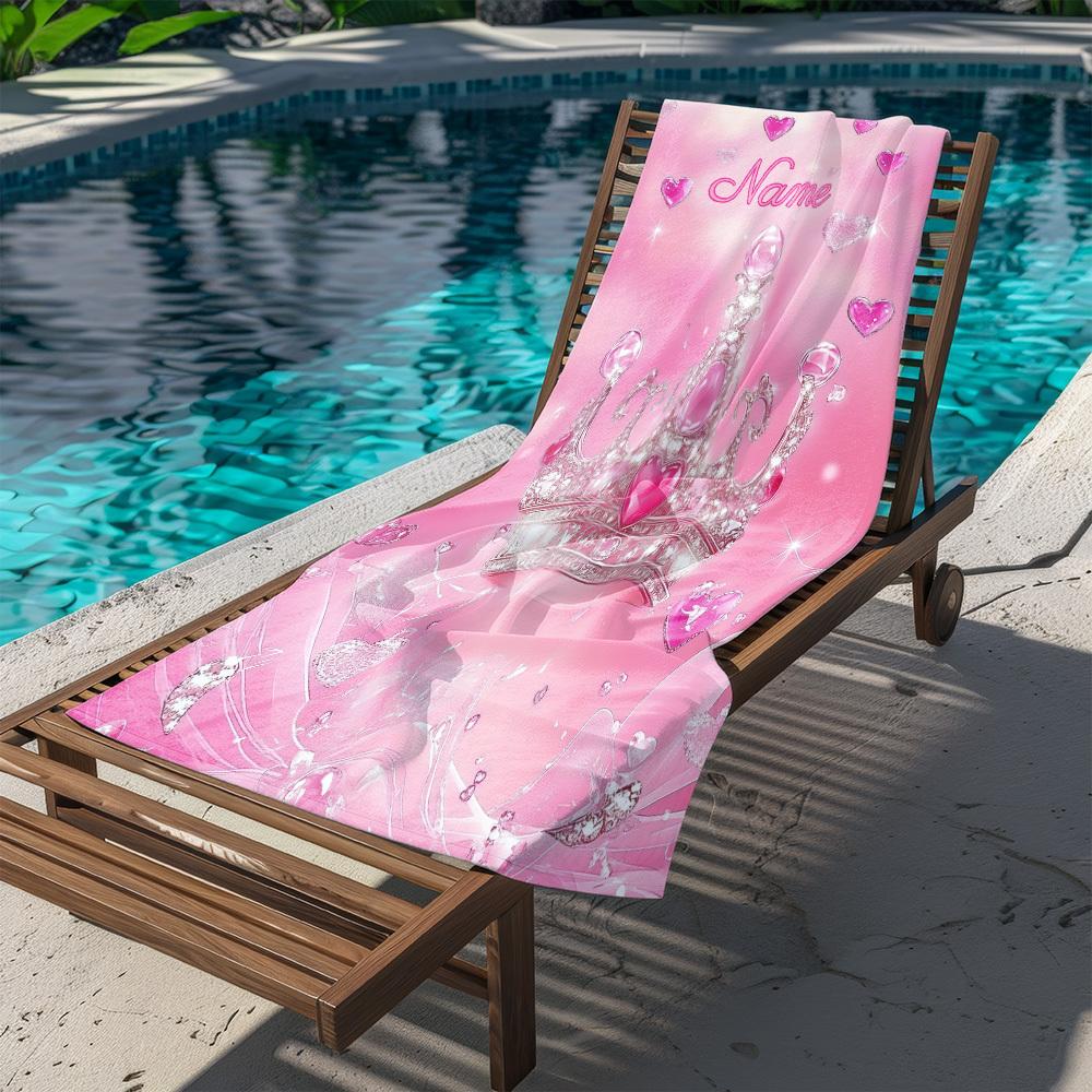 Custom Princess Crown Beach Towel Name Pink Heart Microfiber Bath Towel 160x80cm Quick Dry Pool