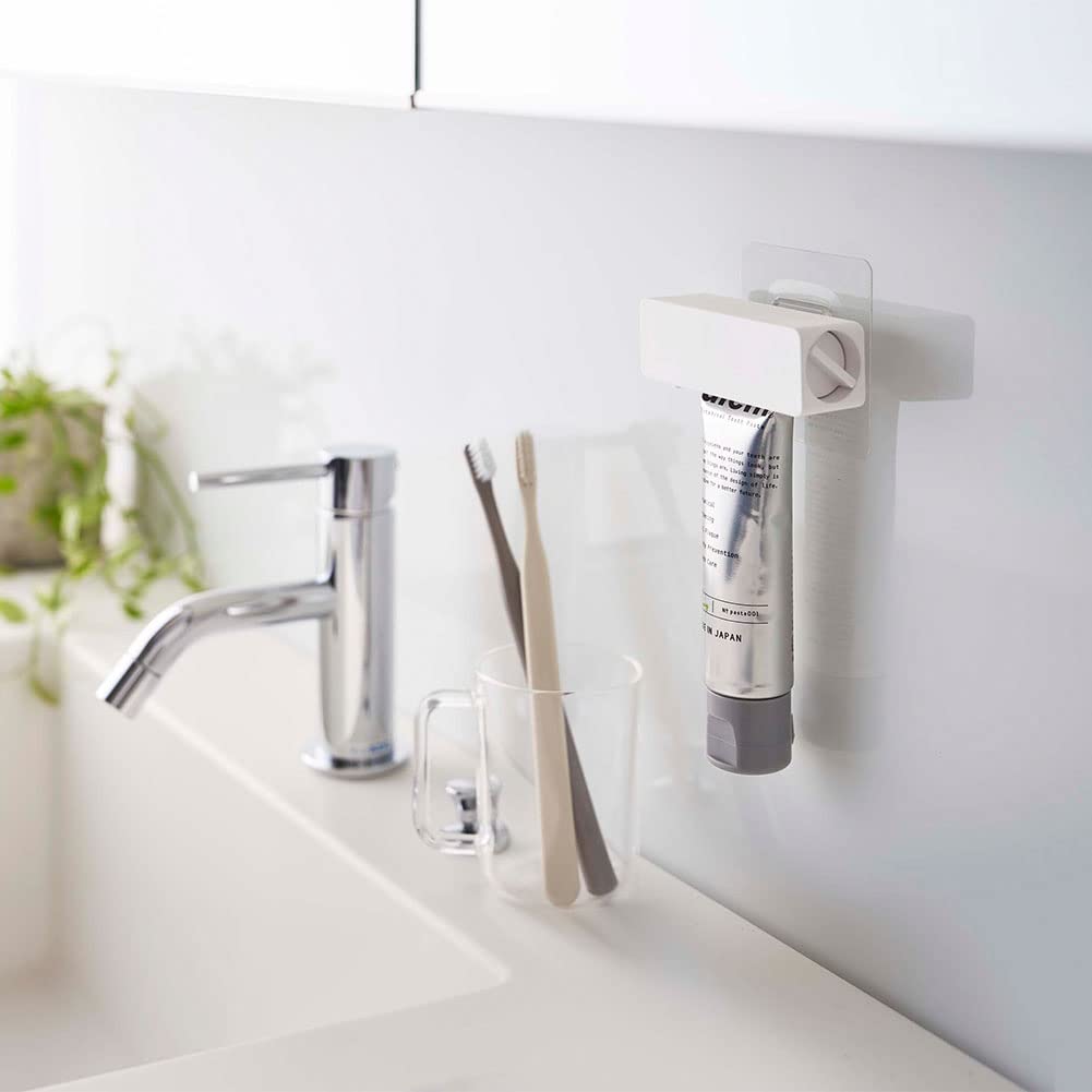 Yamazaki Jitsugyo 5625 Film Hook Toothpaste Tube Holder White Approx. W9XD3.5XH3.5cm Tower Toothpaste Tube Squeezer That Can Be Used Without Waste