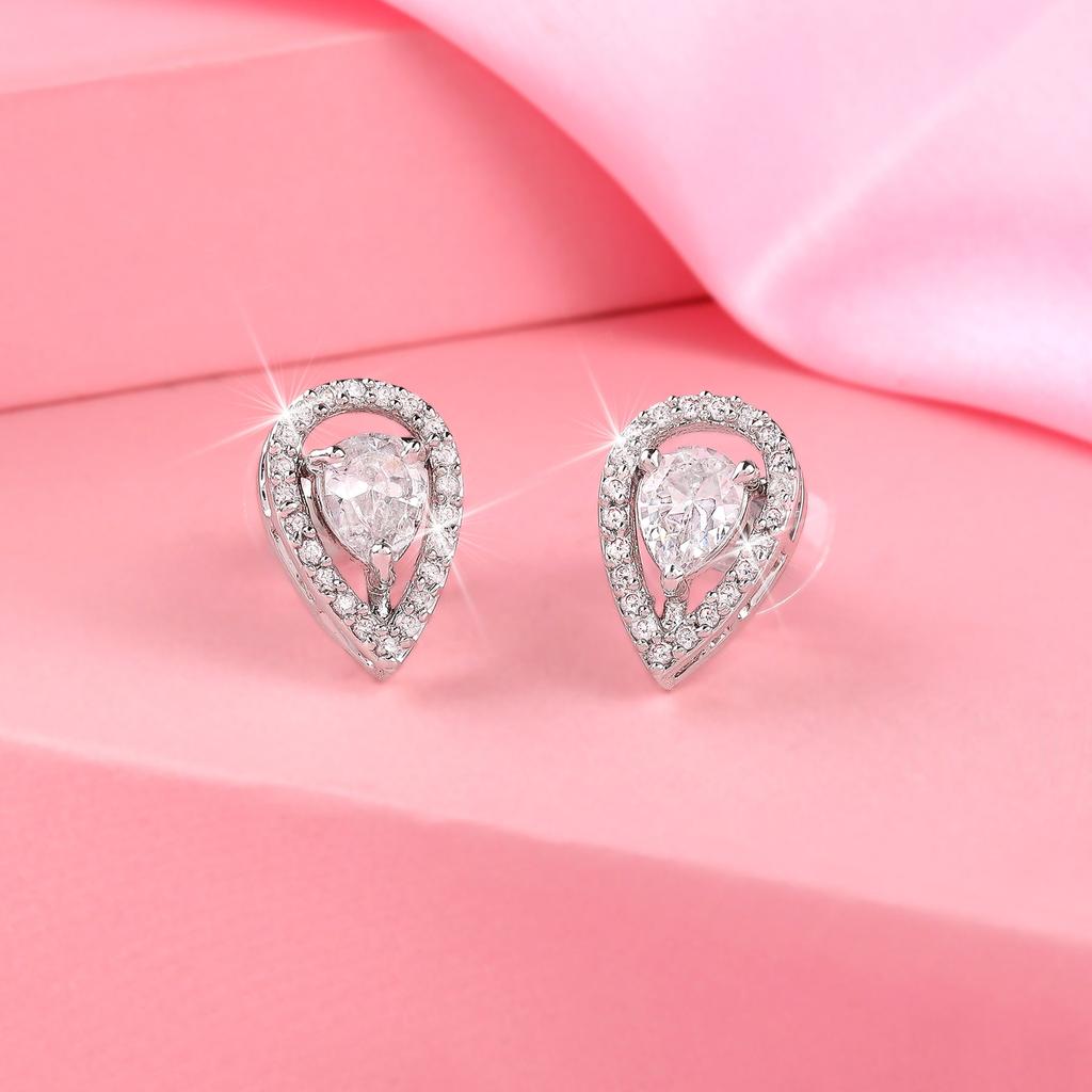 Женские серьги-гвоздики Estele в форме капли с родиевым покрытием и CZ