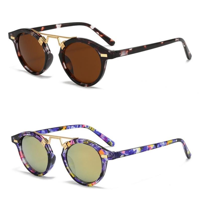 Vintage Retro Round Frame Sunglasses for Lady Leopard Print Color Stylishable Glasses Daily Style Sunglasses UV400 lunettes de soleil
