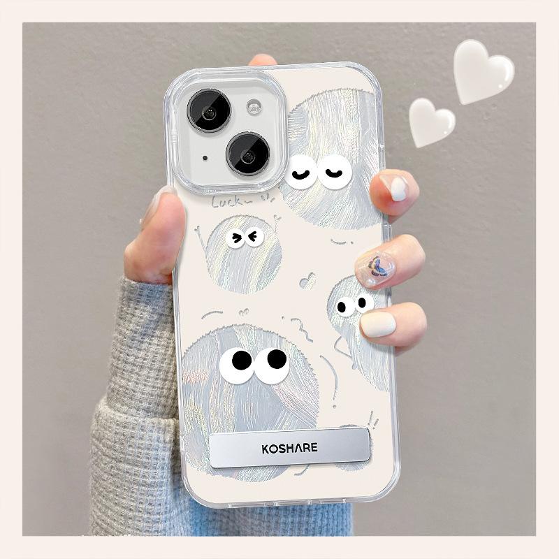 Applicable To Apple 15 Feather Yarn Mobile Phone Case Iphone14 Funny Coal Ball Invisible Bracket 13 Cute Cartoon 12