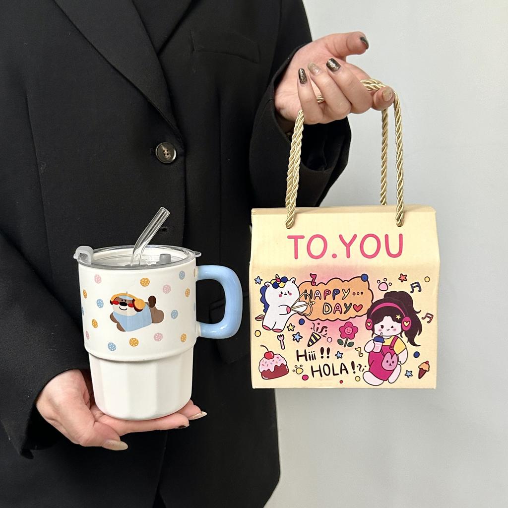 Милая кукла-щенок в форме польки, соломенная чашка, керамическая кружка с крышкой, парная чашка для воды, практичный подарок на день рождения для девочек