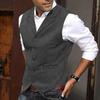 Мужской жилет, однобортный однобортный однотонный жилет без рукавов с лацканами, приталенный деловой кардиган в деловом стиле, мягкий жилет в стиле ретро для жениха, свадебный банкетный жилет