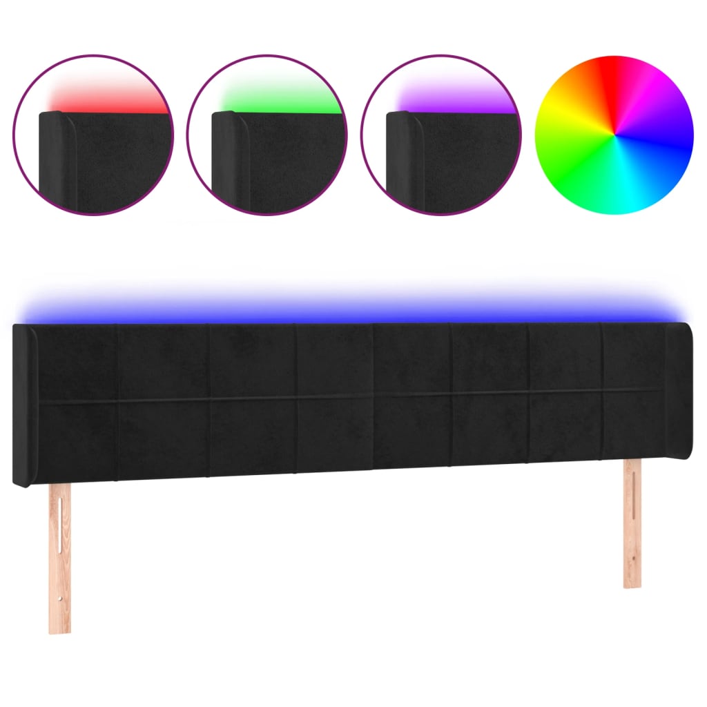 Vidaxl Zagłówek Do Łóżka Z Led, Czarny, 183X16X78/88 Cm, Aksamit
