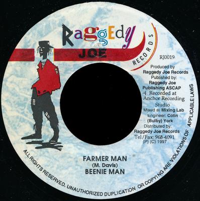 7-дюймовая пластинка BEENIE MAN - Farmer Man RJ0019 Raggedy Joe Rec 1997 Ямайка Регги, Ска и Даб Б/у