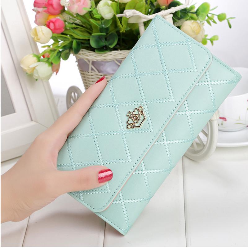 Женщины Девушка Ромб Pattern Party Тонкий Кошелек Металлические Сердца Корона Длинный Кошелек Сумочка