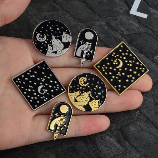 Эмалированная круглая ретро-лунная звезда, кинжал, аксессуар для вечеринки, джинсовая куртка, брошь, булавка