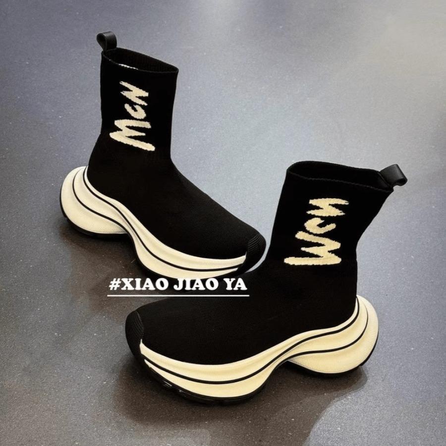 [Ziyan] Летающие плетеные ботинки 2025 осень новая мода нишевый тренд толстая подошва универсальные модные ботинки с буквой эластичные