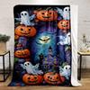 Halloween Ghosts and Pumpkins Scene Patterned flannel blanket perfect for the bedroom living room, sofa, or a little nap