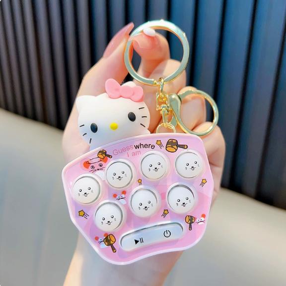 Anime Cinnamoroll Game Console Keychain Melody Kuromi Mini Handheld Whack-A-Mole Decompression Keyring Gifts