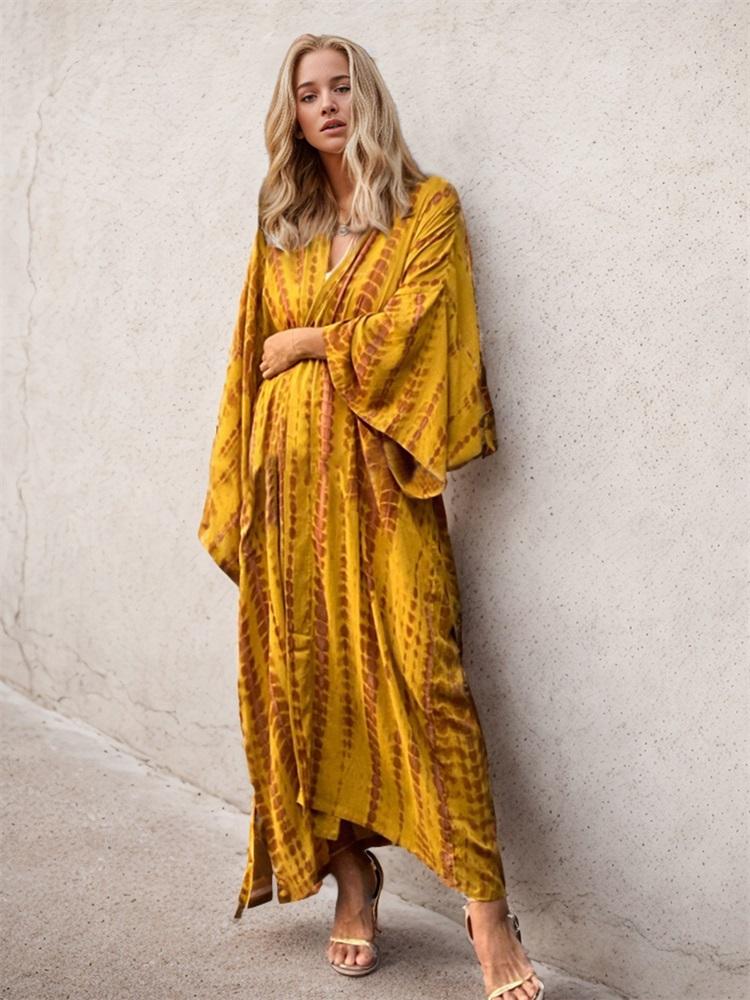 2024 отпуск сексуальный купальник накидка в стиле бохо с принтом тай-дай кимоно с поясом кардиганы для женщин домашнее платье большого размера одежда для пляжного отдыха Q1314
