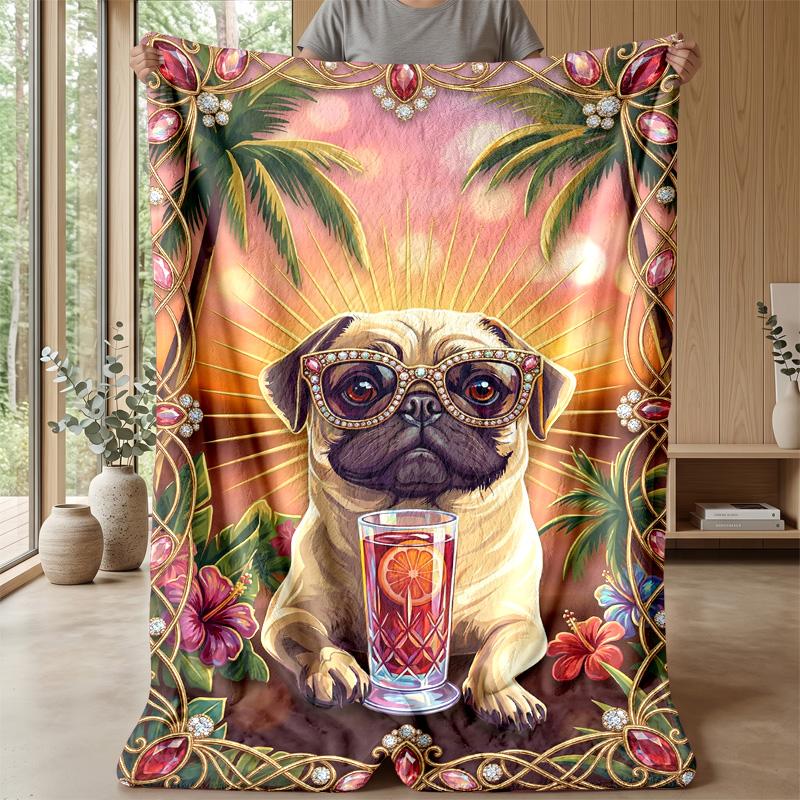 Pug in Flames Theme blanket Lightweight Warm Flannel Blanket Decorative Throw Blanket for Home Decoration