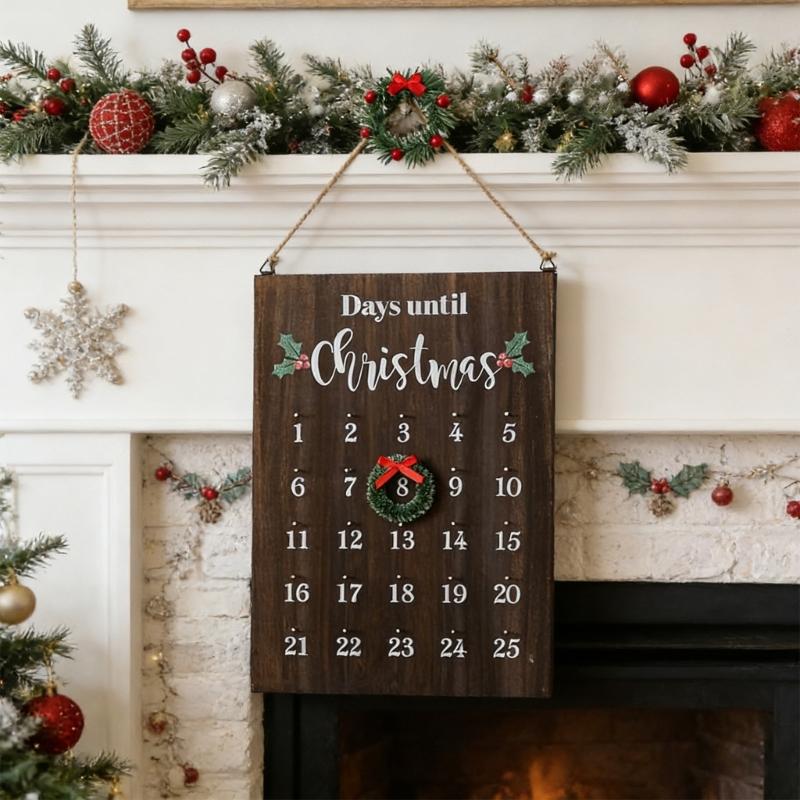 Artisanal Oaken Christmas Clock Calendar Wall Suspended For Kids Participatory Holiday Activity