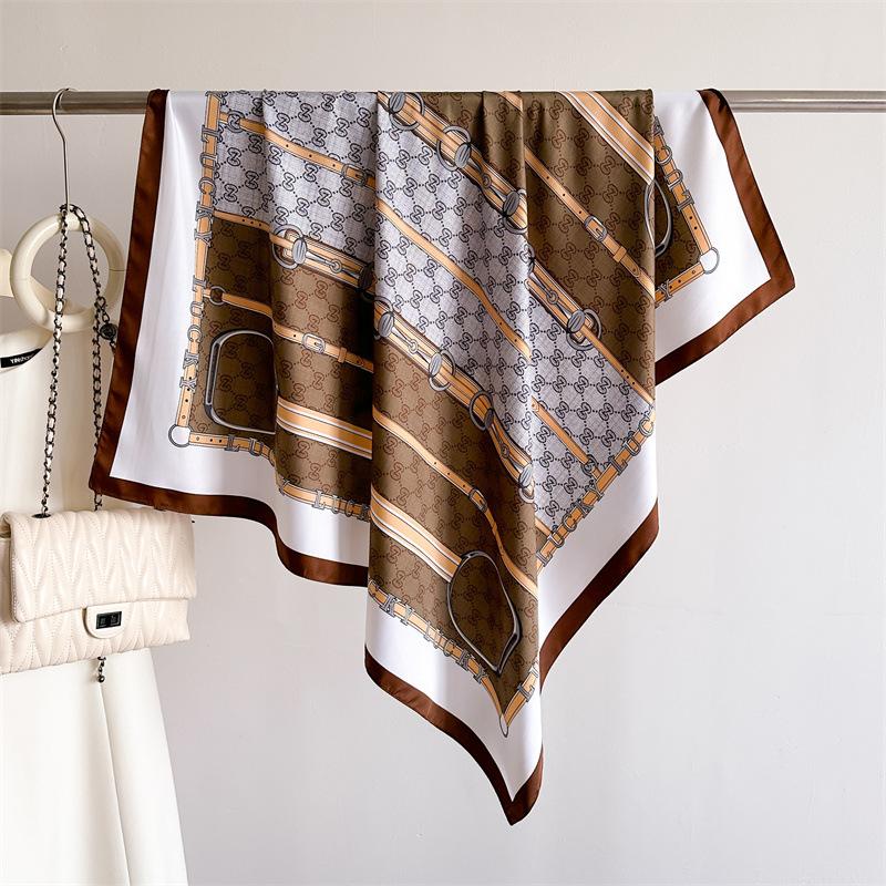 Korean Version Of Retro Horse Title 90 Imitation Silk Large Square Scarf Retro Printing Professional Versatile Shawl Diagonal Silk Pattern Scarf