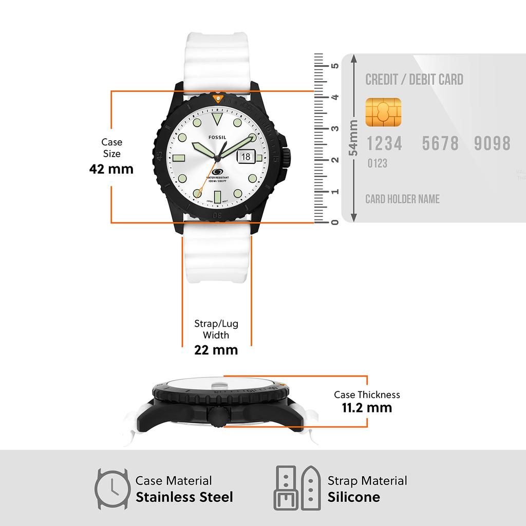 Fossil СИНИЕ Дата Белый Силиконовый Часы Три Стрелки