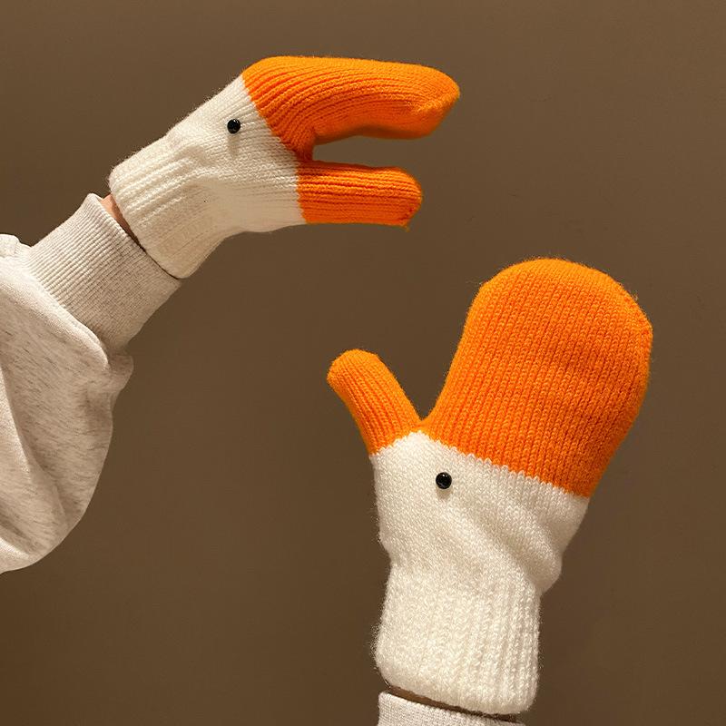 Творческие забавные вязаные перчатки Big Goose женские зимние теплые на флисовой подкладке утолщенные холодостойкие студенческие варежки для верховой езды