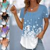 Women's Fashionable Loose Fitting Square Neck Floral Print T-Shirt Pleated Short Sleeve Summer Casual Pullover Top