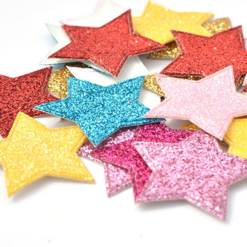 60Pcs Mixed Glitter Leather Patches Star Shape Applique for Craft/Clothes/Hairpin DIY Scrapbooking Accessories