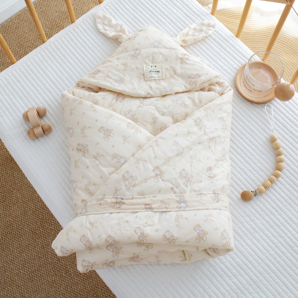 Двухслойная марлевая пеленка-конверт для новорожденного с принтом, длинными ушками, одежда для роддома, одинарная, для новорожденного, плотная