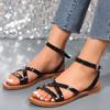 Модные летние женские сандалии на плоской подошве, серебристые повседневные римские туфли, женские сандалии с перекрестными ремнями и ремешками на щиколотке, женские пляжные сандалии для платья